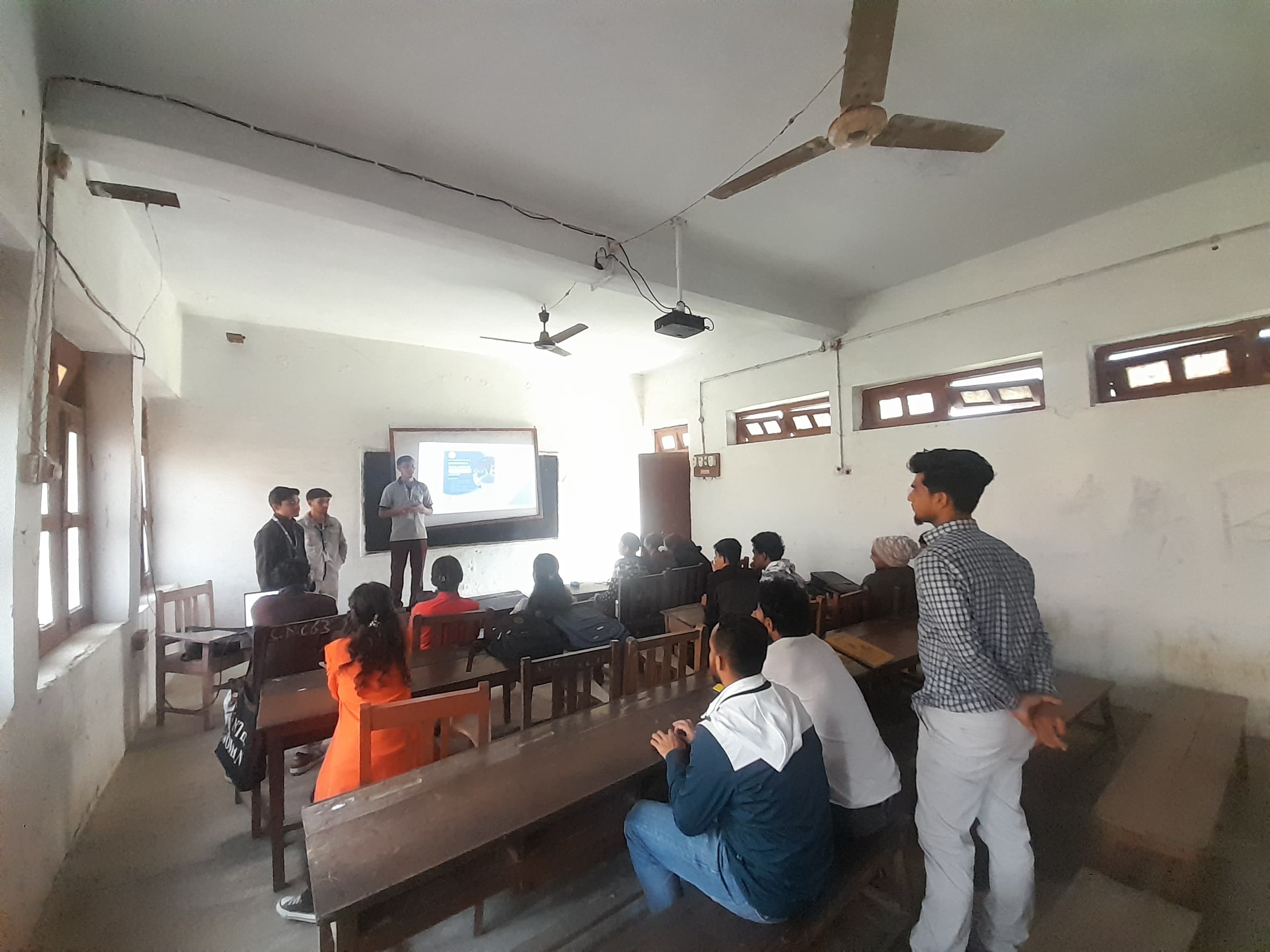 Bibek Joshi at class visit for statistics Work shop